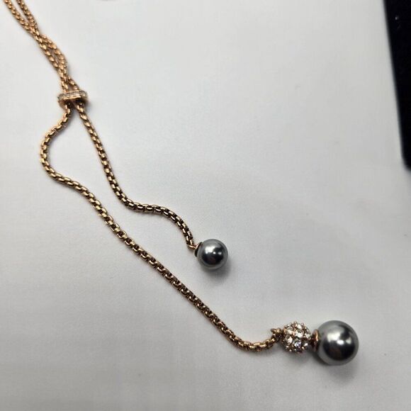 Michael Kors Elegant Rose Gold Drop Necklace Gray Pearls Rhinestones - Picture 5 of 6
